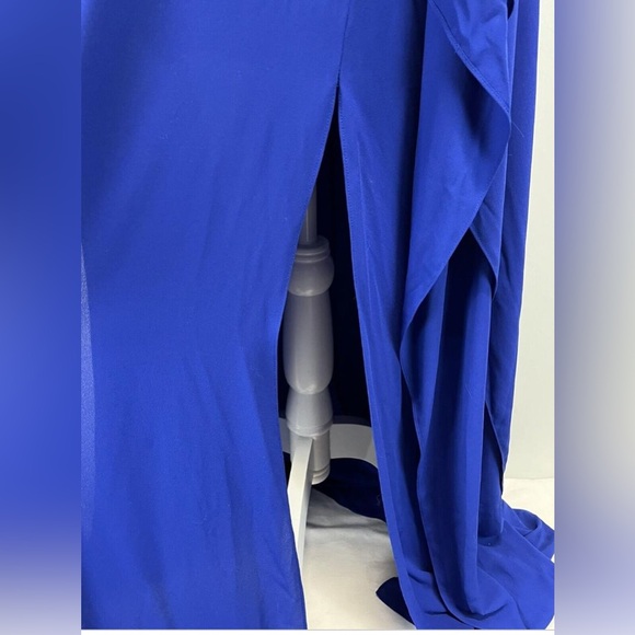 Size 0 BCBG Royal Blue ruffled hem dress with 2 front slits and cutouts - Picture 4 of 9